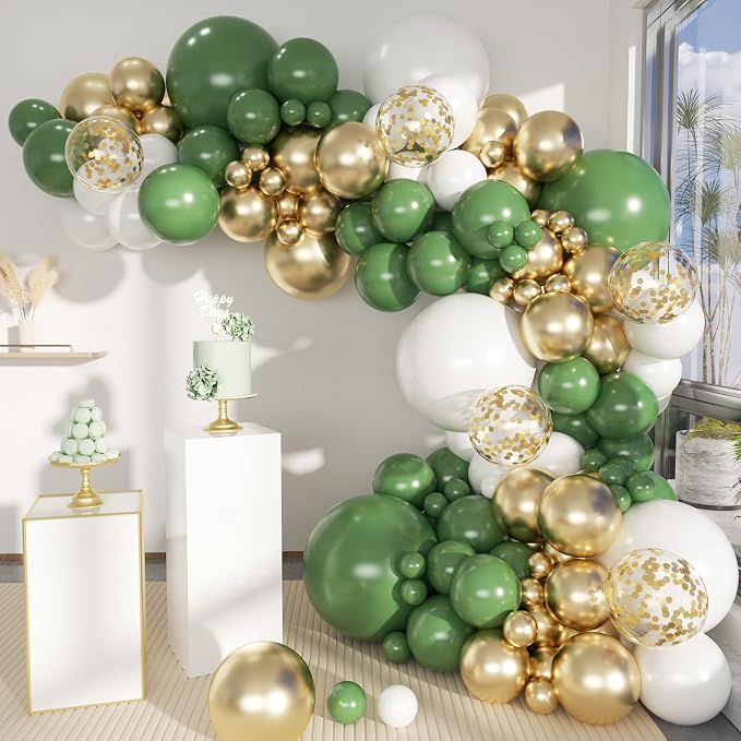 MEBAY Green White Gold Balloon Arch Kit by MEBAY