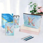 Personalized Gifts Monogrammed Birthday Gifts for Women, Soul Sister Bachelorette Party Wedding Christmas Initial 20 oz Tumbler, Makeup Bag Cup Pens Journal Notebook 6 Set, (Aesthetic Blue Flower K)