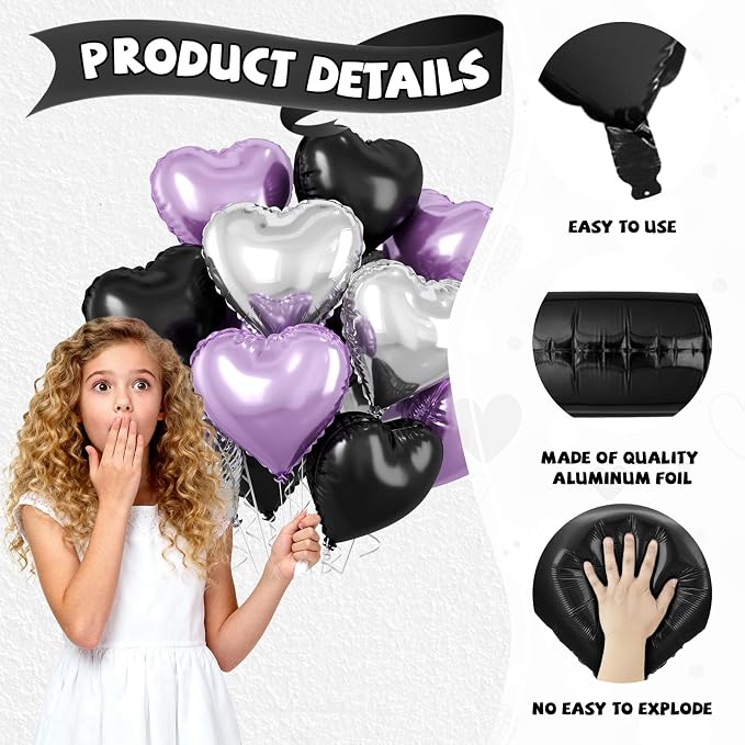 Purple and Black Heart Balloons - Image 3