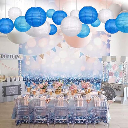 Blue Paper Lanterns 12 Pcs Assorted size of 6" 8" 10" 12" Chinese Round Paper - Image 6