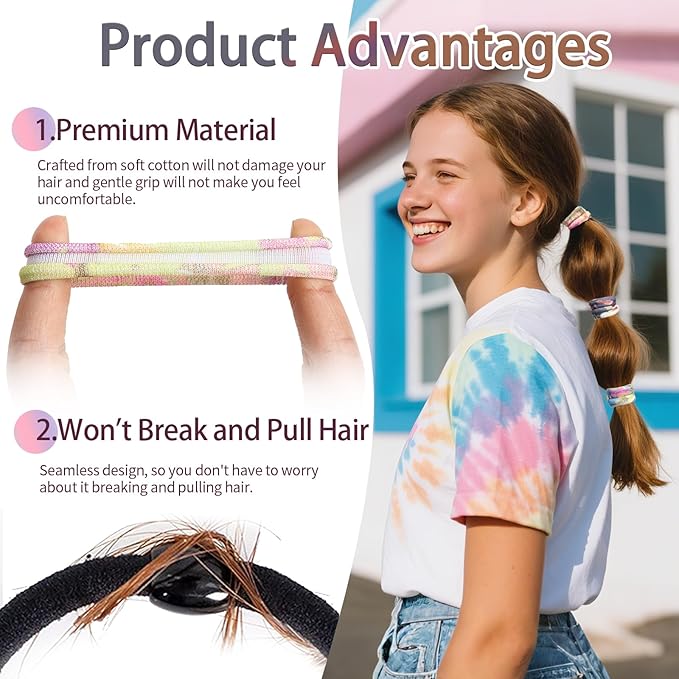 Bessrung 50 Pack Seamless Hair Ties, No Damage Elastics Hair Ties for Women Girls, Soft Stretchy Ponytail Holders for Thin Thick Hair, Snag-Free Hair Bands Christmas Gift(Orange)