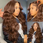 13x6 Body Wave Lace Front Wigs Human Hair Chocolate Brown Wig Human Hair Pre Plucked With Baby Hair 180 Density 4# Colored Brown HD Lace Frontal Wigs for Women 28Inch