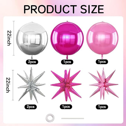 TONIFUL 8Pcs 22Inch Silver Pink Rose Red Large 4D Giant Round Star Balloons - Image 2
