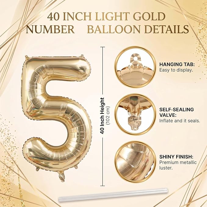 White Gold Number 15 Balloon 40 Inch, Champagne Foil Quince Decoration | Giant - Image 4