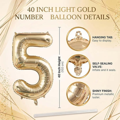 White Gold Number 15 Balloon 40 Inch, Champagne Foil Quince Decoration | Giant - Image 4