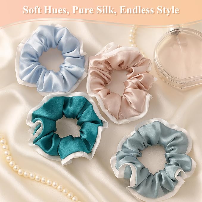 DAISYSILK Pure Mulberry Silk Hair Scrunchie for Women Gentle No-Crease Silk Hair Tie Smooth Elastic Ponytail Holder (Dusty Blue)
