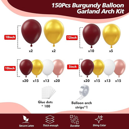 150Pcs Burgundy Balloon Garland Arch Kit - Image 2