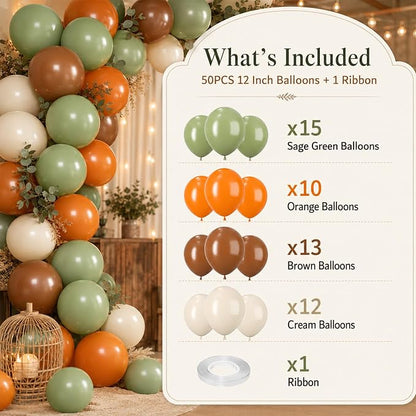 Sage Green and Orange Balloons, 12 Inch Green Brown Orange Balloons Olive Green - Image 3