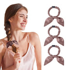 THXSILK 100% Mulberry Silk Bow Scrunchies 3-Pack, 22 Momme Mulberry Silk Hair Ties for Women, Cute Bunny Ear No Damage Ponytail Holders, Fashion Hair Accessories for Girls(S, Purple)