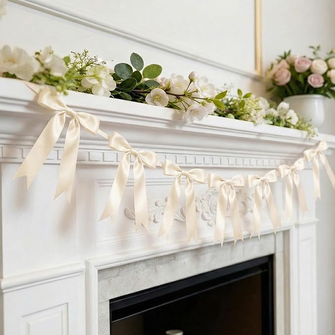 2 Strings Cream Bow Garland Banner Decorations - Image 3