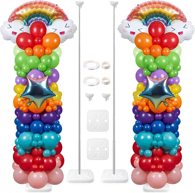 Skylety 2 Sets Rainbow Balloon Column Stand Kit Adjustable Colorful Balloon by Skylety