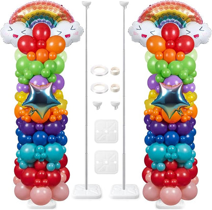Skylety 2 Sets Rainbow Balloon Column Stand Kit Adjustable Colorful Balloon by Skylety