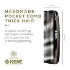 Kent 12T Wide Tooth Detangling Comb - Handmade Pocket Grooming Tool for Thick, Curly, Wavy Hair, Beards and Mustaches - SawCut and Hand Polished