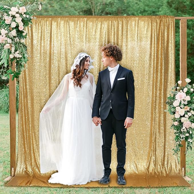 PartyDelight Gold Sequin Backdrop 6x8ft Sparkly Photo Curtain | 4 Inch Rod - Image 6