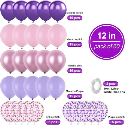 Pink Purple Balloons Set, 12Inch Metallic Purple Pink Latex Balloons - Image 2