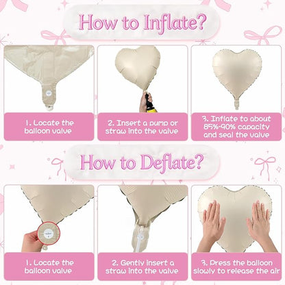 Pink White Heart Balloons with Ribbon Bow, 18 Inch Helium Balloon with Bow Decor - Image 7