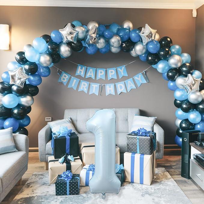 Big Number 1 Balloons, Light Matte Sky Blue Foil 1 Balloon Numbers 40 Inch - Image 4