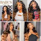 200% Density 13x6 Lace Front Wigs Human Hair Pre Plucked Body Wave 13x6 HD Transparent Ombre 1B/30 Lace Front Wigs With Baby Hairs Glueless Wigs Balayage Wigs Human Hair Wig For Women 34 Inch