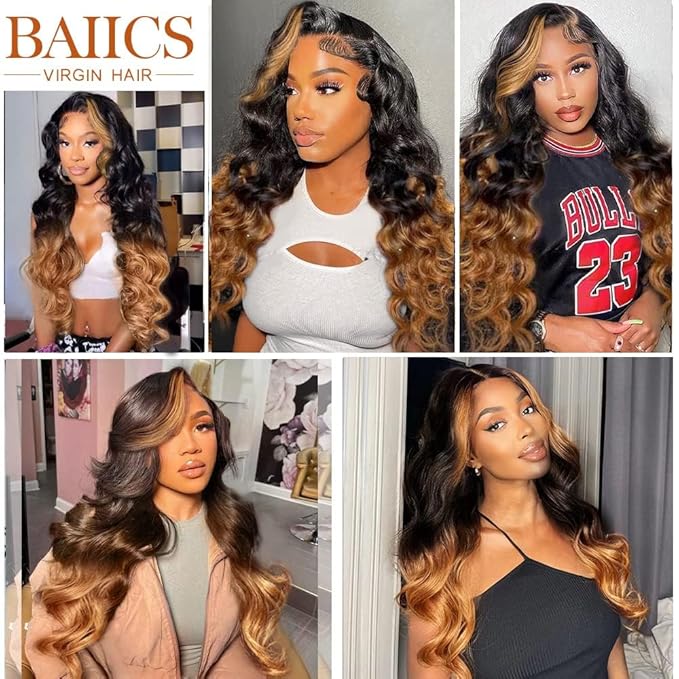 200% Density 13x6 Lace Front Wigs Human Hair Pre Plucked Body Wave HD Transparent Ombre Lace Front Wigs Glueless Wigs Human Hair 13x6 Balayage Wigs Human Hair Wigs For Women 30 Inch