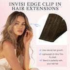 DOORES Invisible Clip in Hair Extensions 22 inch 150g 7pcs, Real Human Hair Invisi Edge Clip in Extensions, Virgin PU Clipins Straight Thickening Hairstyle, 4/27/4 Chocolate Brown to Caramel Blonde