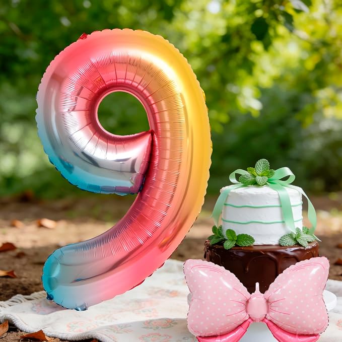 40-Inch Number 9 Gradient Giant Number Balloons And Mini Bow Balloons Foil - Image 3