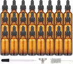 24 Pcs 1 oz Amber Glass Dropper Bottles, Leak-Proof Tincture Bottles with 2 Stainless Steel Funnel, 1 Extra Dropper, 48 Stickers & 1 Brush for Essential Oils, Perfume, Hair Oil, Travel Liquids