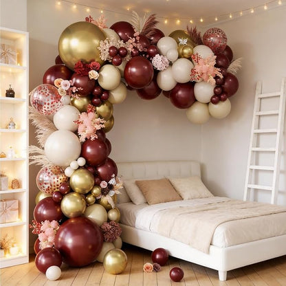 Burgundy Balloon Garland Arch Kit, Maroon Metallic Gold Nude Balloons - Image 3