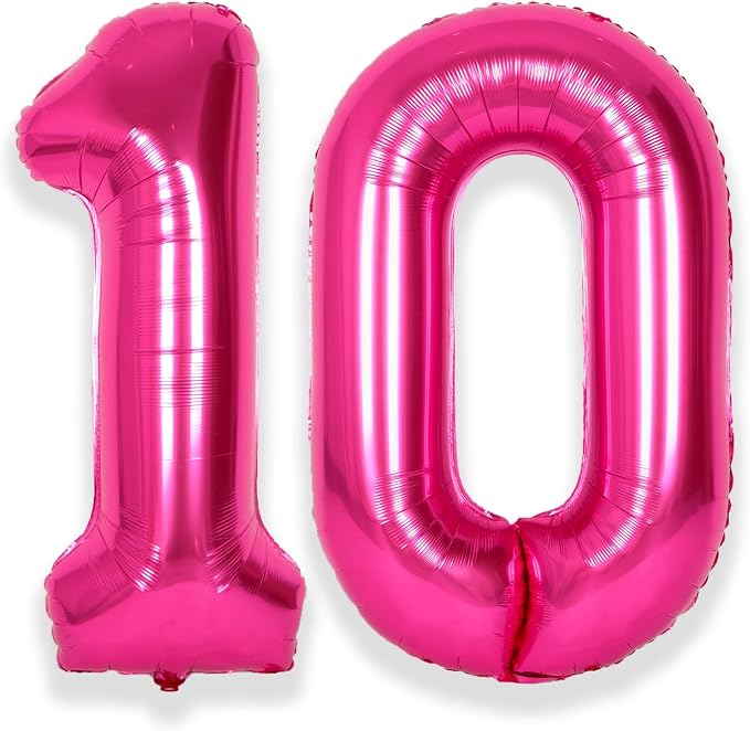 SUWEN 40 Inch Hot Pink Large 10 Balloon Numbers Big Foil Helium Number Balloons by SUWEN