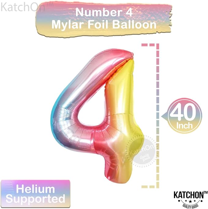 KatchOn Rainbow Number 4 Balloon 40 Inch | 4 Balloon Number - Image 2
