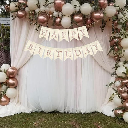 Rose Gold Happy Birthday Banner Pre-strung Burlap Bunting Party Backdrop Sign - Image 6