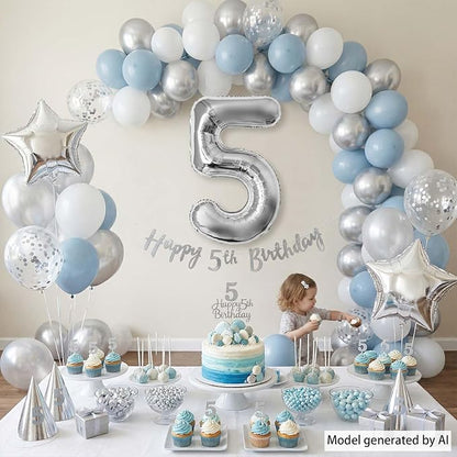 Silver Number 5 Balloon 40 Inch, Sleek Metallic Foil - Image 2