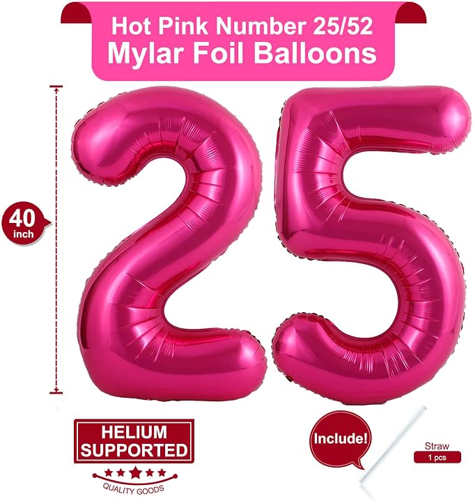 40 Inch Hot Pink 25 Number Balloons Giant Jumbo Huge 25 or 52 Foil Mylar Helium - Image 2