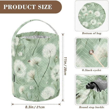 Dreamy Green Dandelions Yarn Bag Small Crochet Bag Drawstring Yarn Storage - Image 3