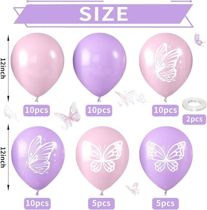 Butterfly Balloons, Maca Pink Maca Purple Birthday Balloons - Image 2