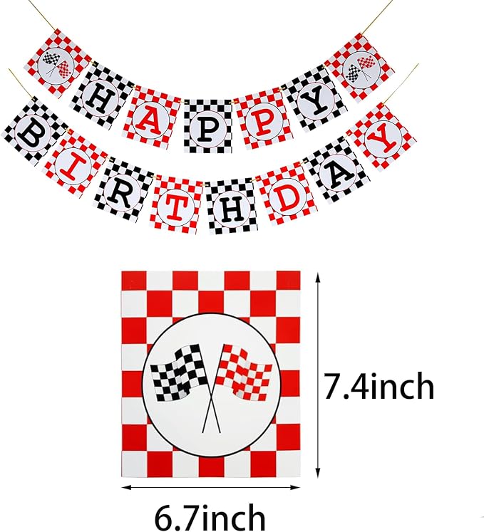 Race Car Birthday Banner, Checkered Happy Birthday Flags, Racing Themed Party - Image 2