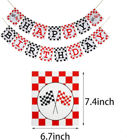 Race Car Birthday Banner, Checkered Happy Birthday Flags, Racing Themed Party - Image 2
