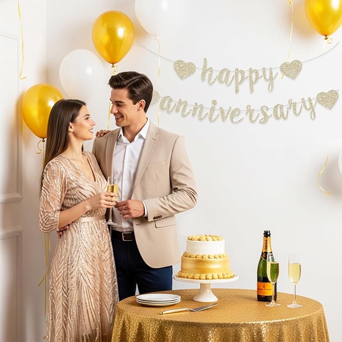 BEISHIDA Glitter Pre-Strung Champagne Happy Anniversary Banner Decoration | NO - Image 4
