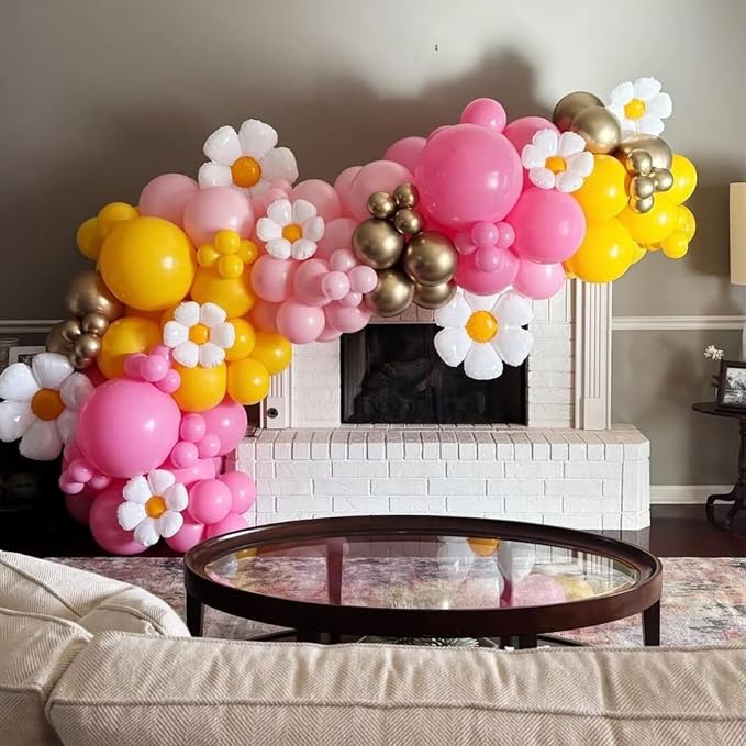 Yellow Pink Balloon Garland, Daisy Balloon Arch - Image 4