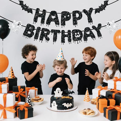 Black Glitter Happy Birthday Banner, Happy Birthday Party Decorations - Image 4