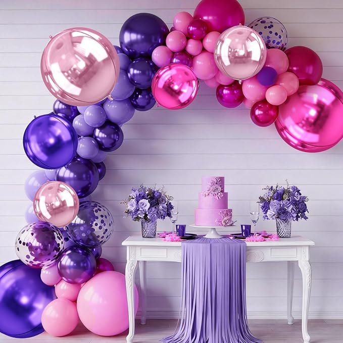 10Pcs Pink and Purple Round Foil Balloons, Metallic Hot Pink Purple Foil Baloon - Image 6