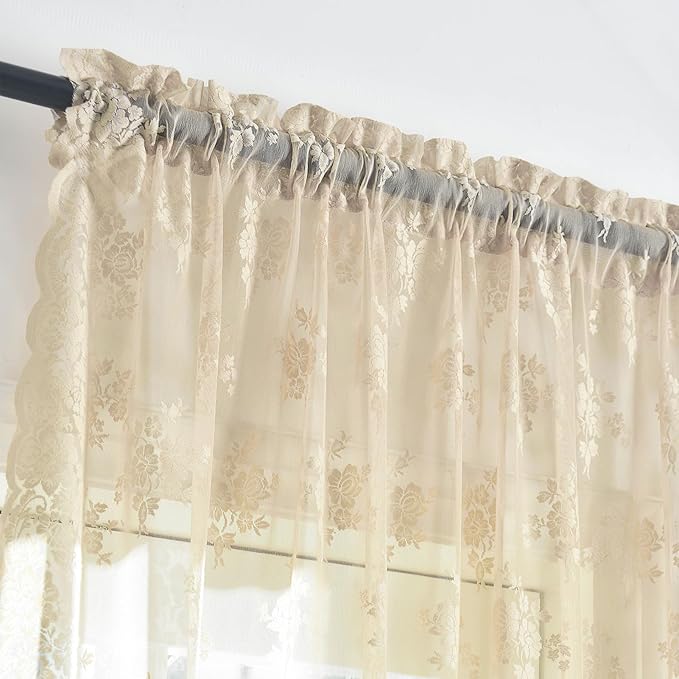 Kotile Beige Lace Sheer Curtains - Image 7