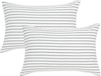 JELLYMONI 100% Natural Cotton Striped King Pillowcases Set, 2 Pack White with Thin Black Stripes Pattern Printed Pillow Covers with Envelope Closure (Pillows are not Included)