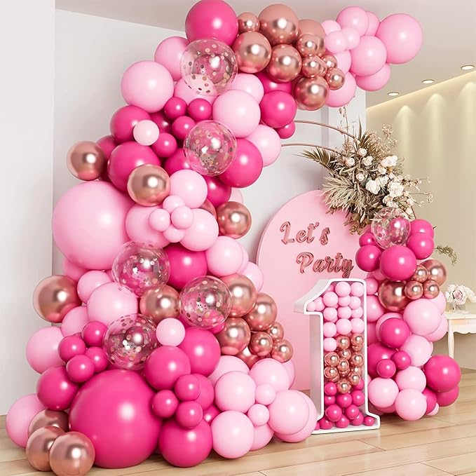 CANREVEL 125Pcs Pink Balloon Garland Arch Kit, Hot Pink Metallic Rose Gold - Image 3