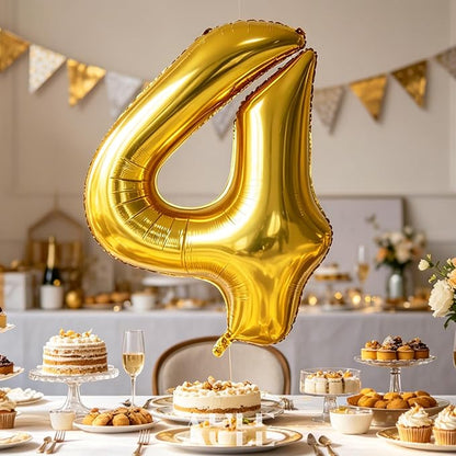 AULE 40 Inch Gold 4 Balloon Number Foil 0-9 Birthday Big Numbers | Birthday - Image 2