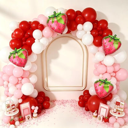 143pcs Red Pink and White Strawberry Balloon Garland Arch Kit | Latex Balloons - Image 3