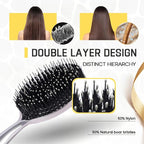 Vented Hair Brush Wet Dry Hair Brush for Quick Flat Blow Drying with Natural Boar Bristles Elastic Scalp Massage Brush Double Layer Design for Smooth Hair（Chrome Silver）