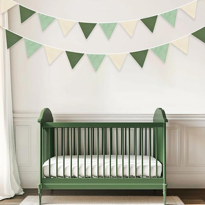 2 Sets of Sage Green Pennant Banner 24Pcs Nursery Garland Flags Olive Green - Image 8