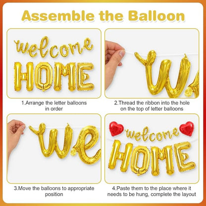 Welcome Home Balloons Red Gold, 40Inch HOME and 16Inch Welcome Foil Balloons - Image 8