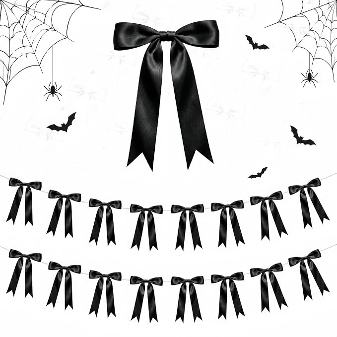 2 Strings Black Bow Garland Banner Decorations by HILAVO