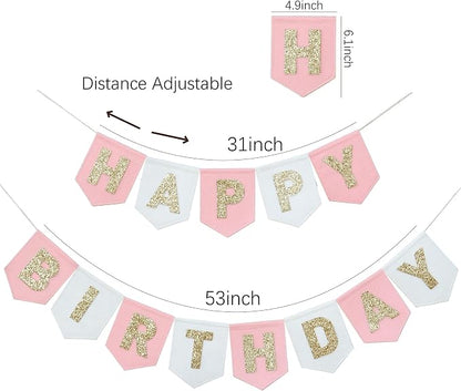 Felt Pink Gold White Happy Birthday Banner Birthday Decorations - Image 5